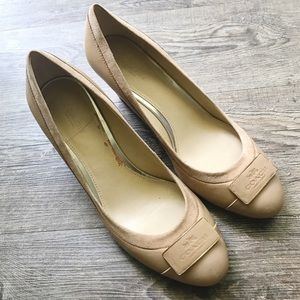 Coach Nude Leather Wedge Pumps Women Shoe 7.5
